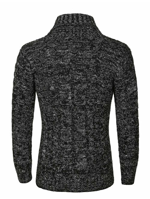 MIEDEON Mens Casual Stand Collar Cable Knitted Button Down Cardigan Sweater