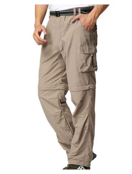 Mens Hiking Stretch Pants Convertible Quick Dry Lightweight Zip Off Outdoor Travel Safari Pants 818 Army Green 32