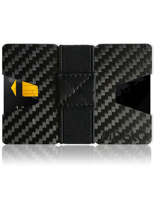 FIDELO Carbon Fiber Minimalist Wallet - Slim Credit Card Holder Money Clip Wallets for Men - Designed for Front Pocket EDC & Travel - Light Weight & Compact Size: 3.4" x 