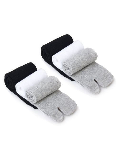 Tinksky Men Elastic Soft Cotton Tabi Toe Socks, 3 Pair (White/Grey/Black), US 5-12