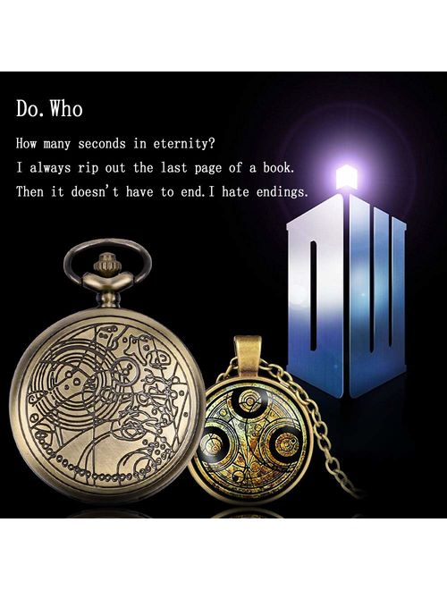 YISUYA Vintage Bronze Doctor Who Retro Dr. Who Quartz Pocket Watch with Necklace & Gift Box