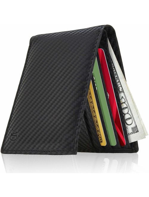 Slim Leather Bifold Wallets For Men - Minimalist Mens Wallet RFID Blocking Card ID Window Box Gifts For Men