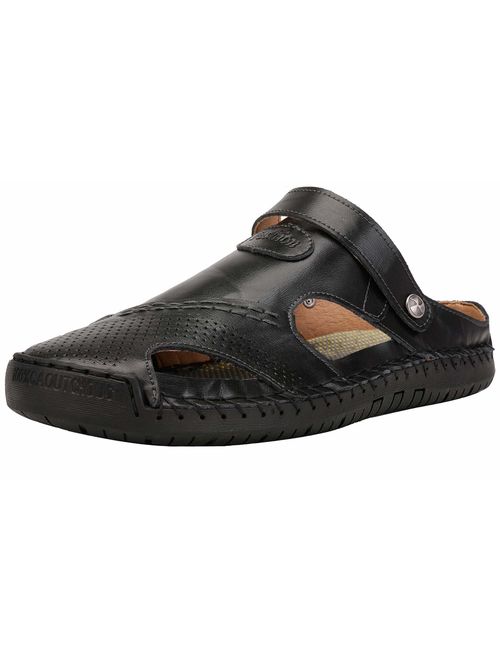 US Men Mens Leather Sandals Comfortable Soles Breathable Button Closure M Black,Lable 42/8 D 