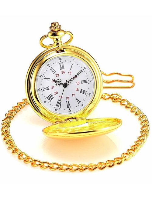 Classic Vintage Easy to Red Watches Stainless Steel Quartz Pocket Watch with Beautiful Pocket Watches Box