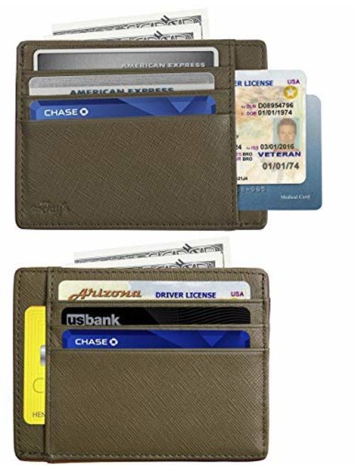 RFID Blocking Credit Card Holder Genuine Leather - Slim & Thin 8 Card Slots RFID Credit Card Holder for Men and Women - Minimalist Front Pocket Wallet Design Protect All 