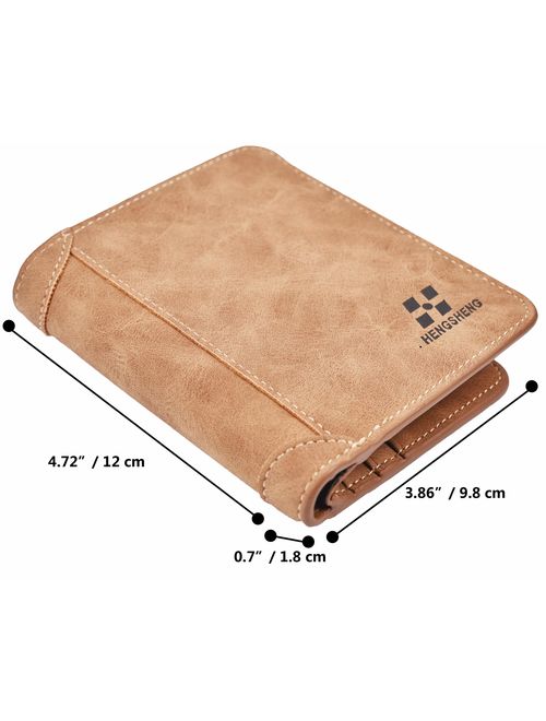 Yuhan Pretty Mens Wallet Vintage RFID Blocking Leather Bifold Wallet Trifold