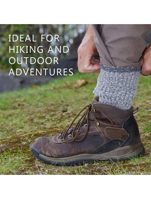 Merino Wool Socks, RTZAT Outdoor Thick Thermal Cushioned Moisture Wicking Hiking Crew Socks for Women and Men