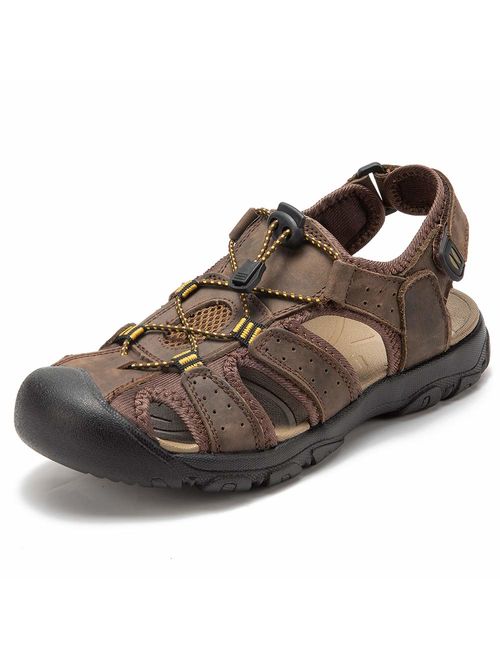Buy GUBARUN Men's Sports Sandals Outdoor Athletic Slides Leather ...