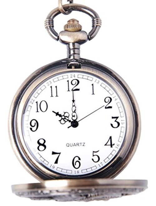 ShoppeWatch Eagle Pocket Watch and Chain Quartz Movement Arabic Numerals Half Hunter Vintage Design PW-65
