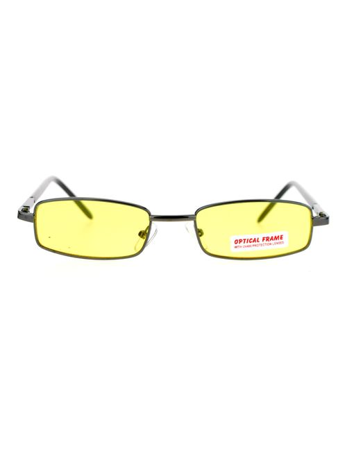 SA106 Extra Small Mens Rectangular Metal Rim Classic Color Lens Sunglasses