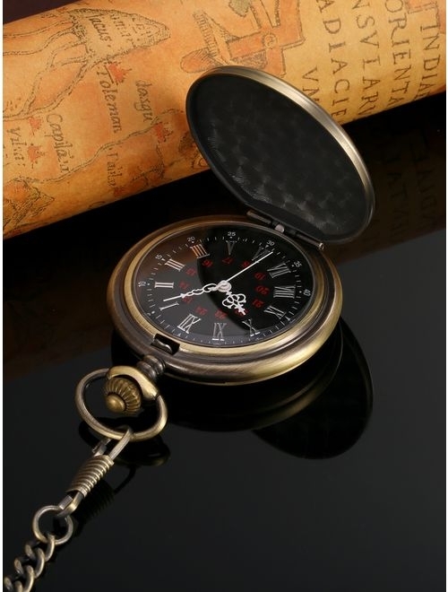 Mudder Smooth Antique Quartz Pocket Watch with Steel Chain