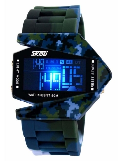 Gosasa Men Sports Military Watches Digital Airplane Shaped LED Colorful Light Watches