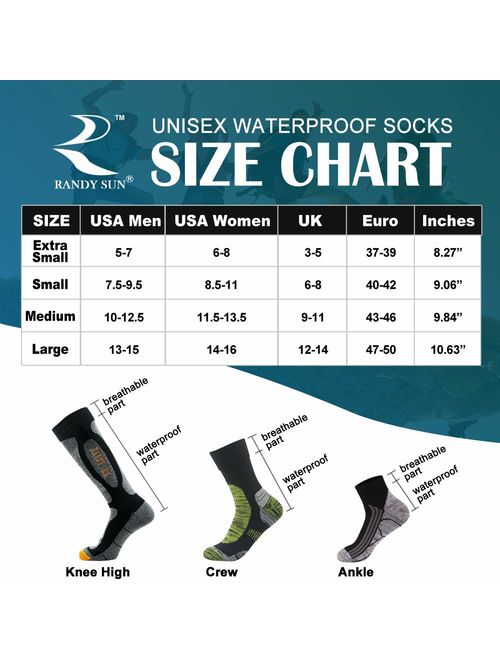 100% Waterproof Breathable Socks, [SGS Certified] RANDY SUN Unisex Novelty Sport Skiing Trekking Hiking Socks 1 Pair