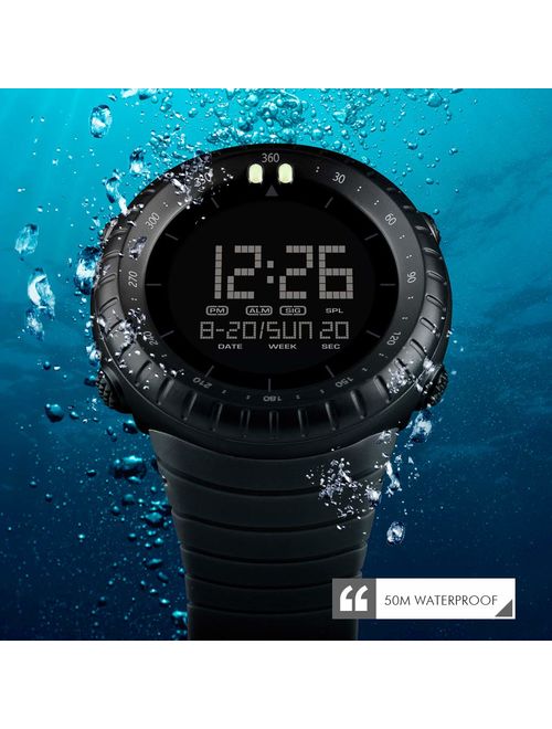 Misskt Mens Military Sport Watch Fashion Men Watch LED Display Water Resistant Black Watch