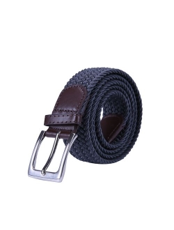 HDE Mens Canvas Stretch Belt Elastic Fabric Woven Braided Belts Metal Pin Buckle