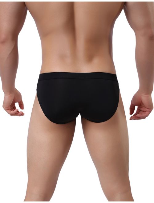 Ekouaer Men's Underwears Ice Silk Low Rise Sexy Bikinis and Briefs 3 Pack