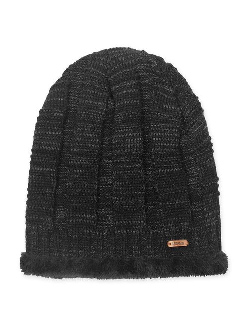 LETHMIK Unique Ribbed Knit Beanie Warm Thick Fleece Lined Hat Mens Winter Skull Cap