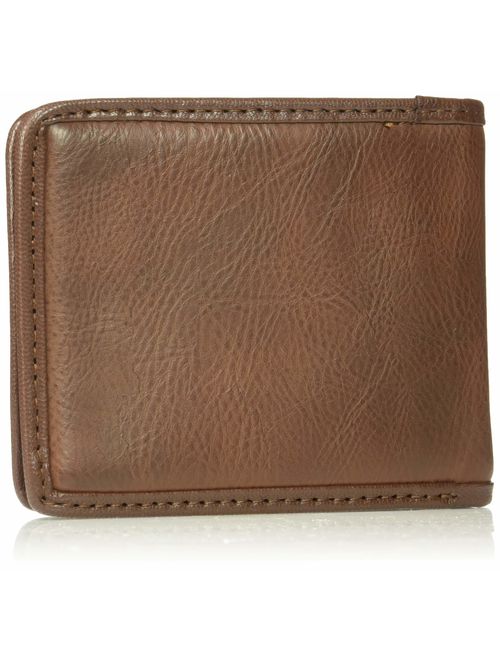 Dockers Men's Leather Bifold Wallet - RFID Blocking Classic Single Fold with Extra Card Slots and ID Window
