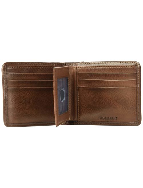 Dockers Men's Leather Bifold Wallet - RFID Blocking Classic Single Fold with Extra Card Slots and ID Window
