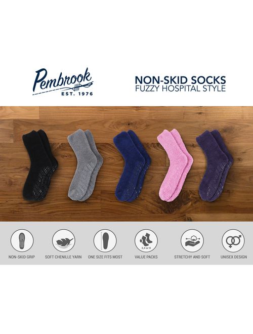 Pembrook Non Skid/Slip Socks - Fuzzy Slipper Hospital Socks (6 - Packs) - Great for adults, men, women
