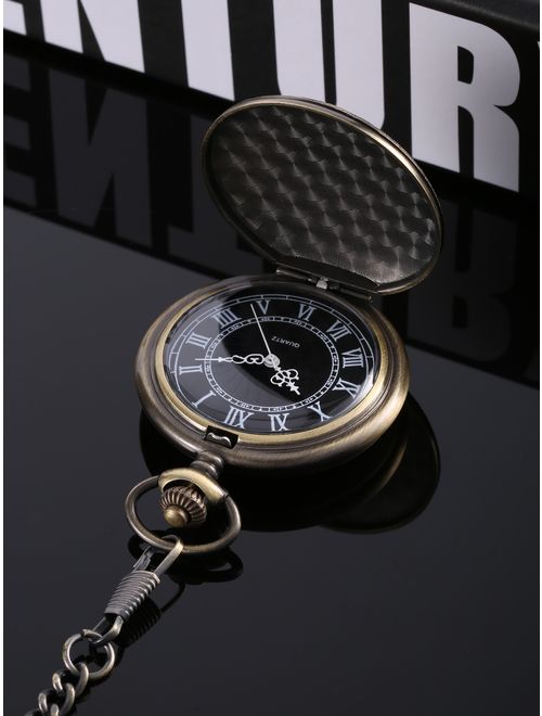 Hicarer Quartz Pocket Watch for Men with Black Dial and Chain
