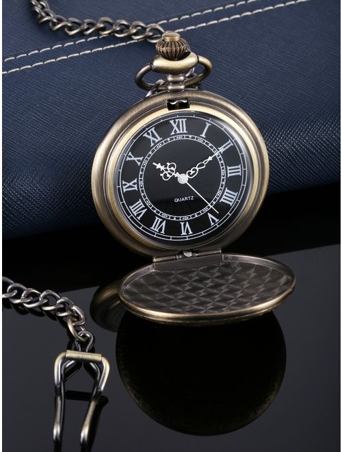 Hicarer Quartz Pocket Watch for Men with Black Dial and Chain