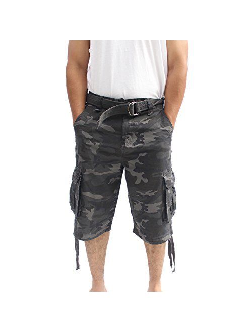 La Gate Mens Cotton Camouflage Big and Tall Belted up to size 50 Cargo Short