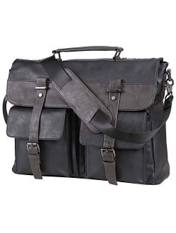 Seyfocnia Leather Messenger Bag for Men, 15.6 Inch Vintage Laptop Bag Briefcase Satchel