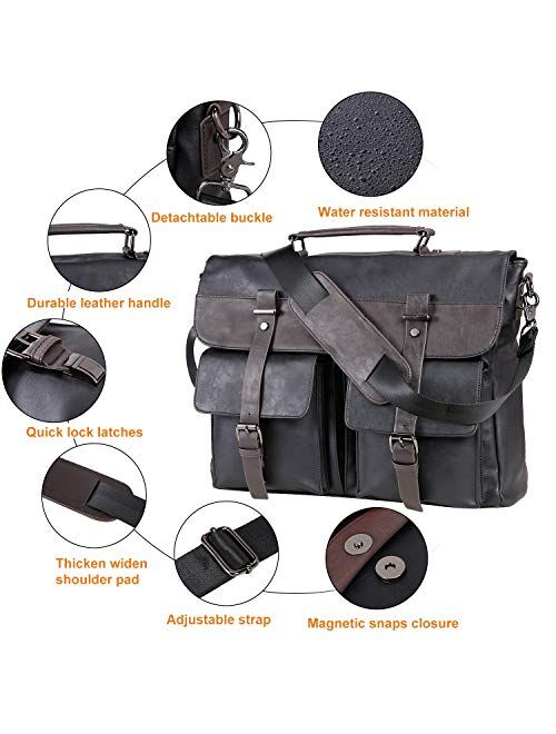 Seyfocnia Leather Messenger Bag for Men, 15.6 Inch Vintage Laptop Bag Briefcase Satchel