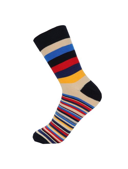Hoyols Men's Dress Casual Colorful Stripe Cotton Socks Patterned Business Long Socks (5 Packs)