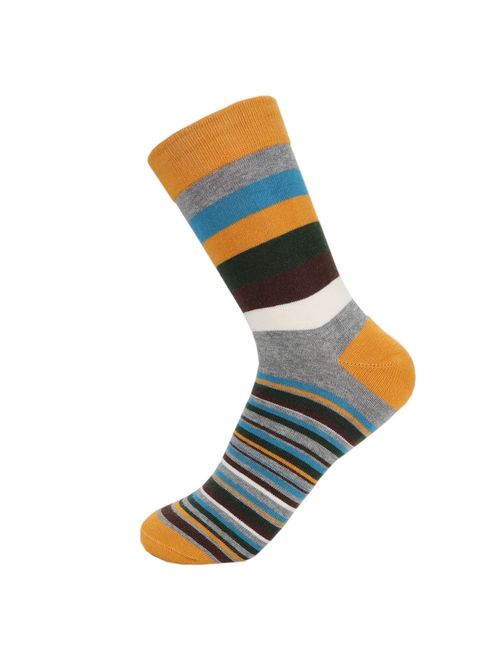 Hoyols Men's Dress Casual Colorful Stripe Cotton Socks Patterned Business Long Socks (5 Packs)