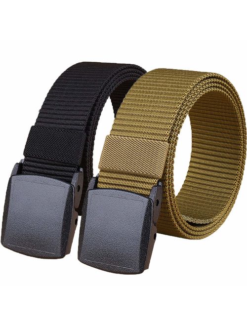 Hoanan 2 Pack Military Nylon Belt, 1.25" Wide No Metal Webbing Tactical Web Belt
