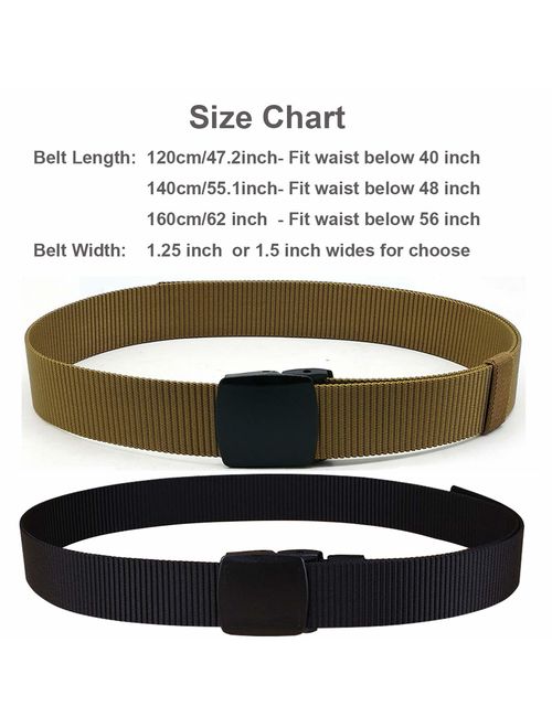 Hoanan 2 Pack Military Nylon Belt, 1.25" Wide No Metal Webbing Tactical Web Belt
