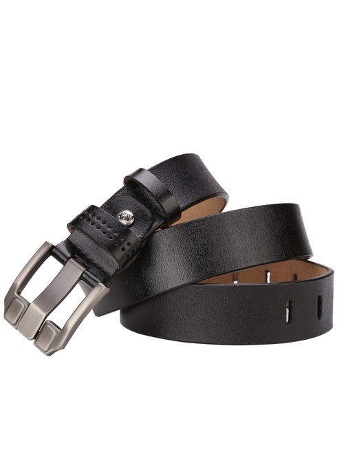 BISON DENIM Men's Leather Belt Genuine Leather Dress Belt Casual Fashion Single Prong Buckle Belts for Jeans