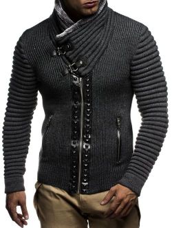 Leif Nelon LN5165 Men's Cardigan with Stud Details and Zip Front