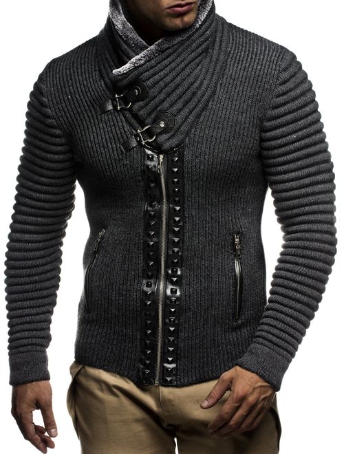 Leif Nelson Leif Nelon LN5165 Men's Cardigan with Stud Details and Zip Front