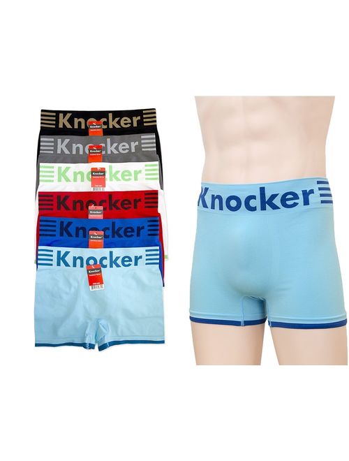 Knocker 6 PK Men`s Seamless Athletic Compression Boxer Briefs Underwear One Size