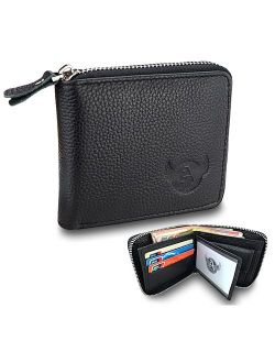 Admetus Men's Genuine Cow Leather Zip-around Bifold Wallet Multi Card Holder Purse