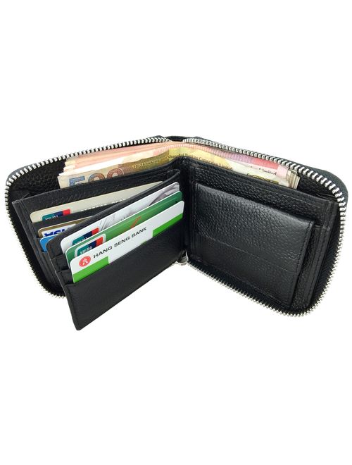 Admetus Men's Genuine Cow Leather Zip-around Bifold Wallet Multi Card Holder Purse