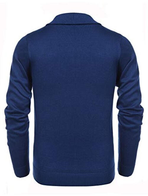 COOFANDY Men's Knitted Slim Fit Shawl Collar Sweater Long Sleeve Pullover