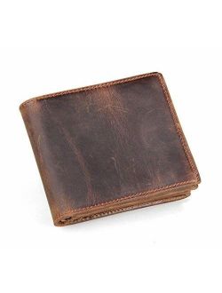 HRS Men's Genuine Leather RFID Blocking Vintage Italian Slim Bifold Handmade Wallet with ID Window and Zipper