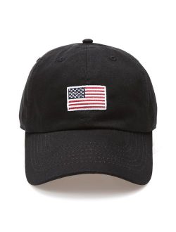 MIRMARU USA American Flag Embroidered 100% Cotton Adjustable Strap Baseball Cap Hat