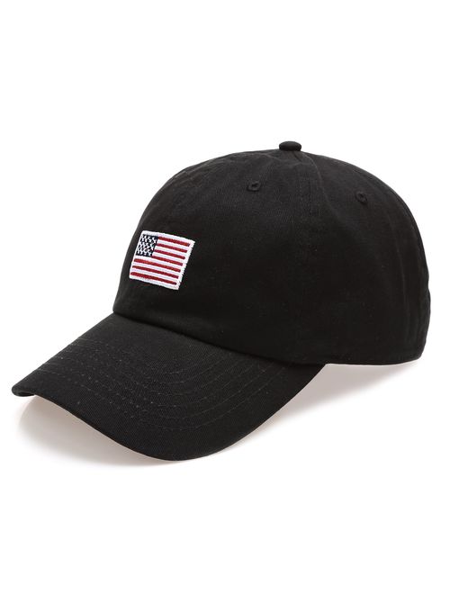 MIRMARU USA American Flag Embroidered 100% Cotton Adjustable Strap Baseball Cap Hat