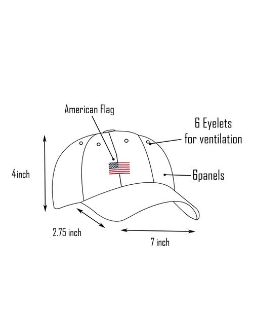 MIRMARU USA American Flag Embroidered 100% Cotton Adjustable Strap Baseball Cap Hat