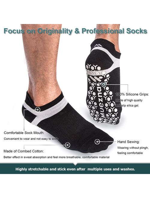 Muezna Men's Non-Slip Yoga Socks, Anti-Skid Pilates, Barre, Bikram Fitness Hospital Slipper Socks with Grips