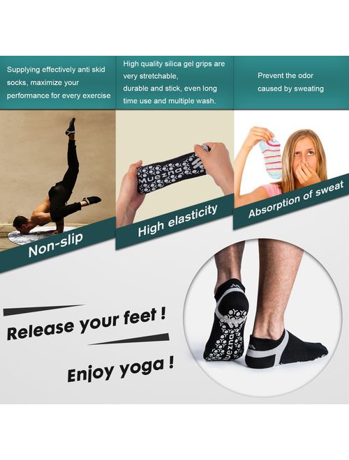 Muezna Men's Non-Slip Yoga Socks, Anti-Skid Pilates, Barre, Bikram Fitness Hospital Slipper Socks with Grips