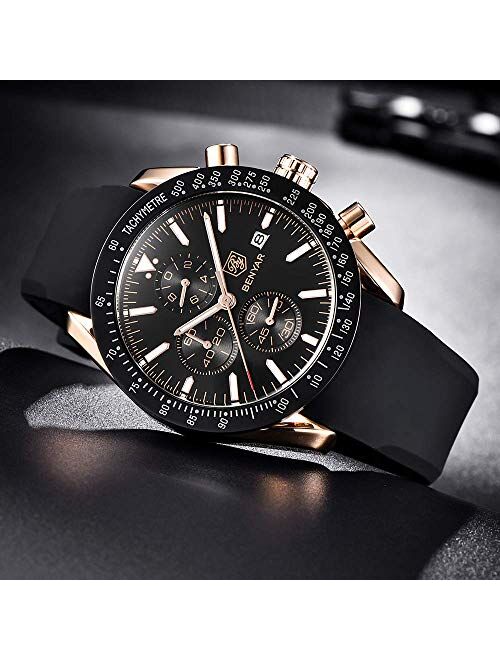 BENYAR - Stylish Wrist Watch for Men, Genuine Silicone Strap Watches, Perfect Quartz Movement, Waterproof and Scratch Resistant, Analog Chronograph Quartz Business Watche