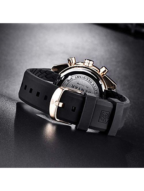 BENYAR - Stylish Wrist Watch for Men, Genuine Silicone Strap Watches, Perfect Quartz Movement, Waterproof and Scratch Resistant, Analog Chronograph Quartz Business Watche