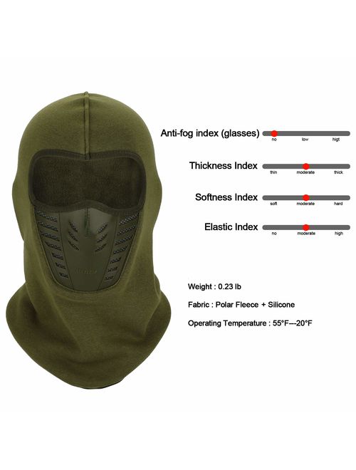 TAGVO Warm Balaclava Ski Face Mask Cover Winter Fleece Warmer Fit Helmet Adults