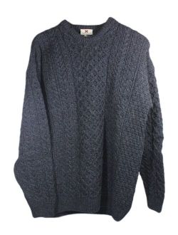 100% Irish Merino Wool Traditional Crew Neck Aran Sweater by Carraig Donn